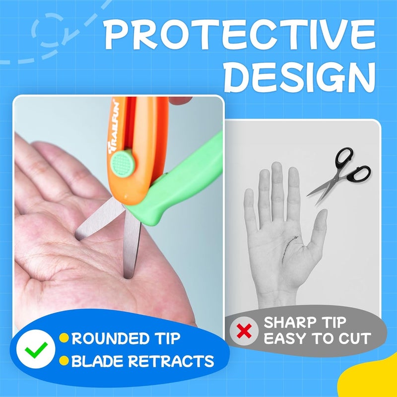 trailfun Retractable Safety Scissors for Kids, 3Pcs Scissors for Toddler Ages 3 4 5 6 7, Cute Small Art Crafts Cutting Tools - Image 3